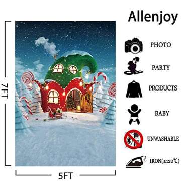 Allenjoy 5x7ft Christmas Candy Canes House Backdrop for Kids Photography Winter Snowflake Snow Fairy...