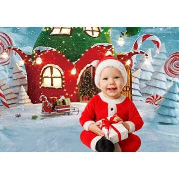 Allenjoy 5x7ft Christmas Candy Canes House Backdrop for Kids Photography Winter Snowflake Snow Fairy Tale Xmas Party Decoration Baby Children Holiday Portrait Background Photo Booth Photoshoot Props