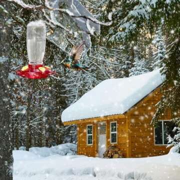Heated Hummingbird Feeder for Outdoor Winter,Bird Nectar Feeder for Garden Decor,Window Hanging with a Suction Cup and Installation Bracket,Prevents Water Freezing in Cold Weather(1pc)