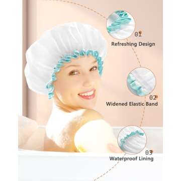 Mikimini White Shower Caps for Women Long Hair, 2 Pack