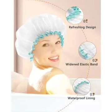 Mikimini White Shower Caps for Women Long Hair, 2 Pack