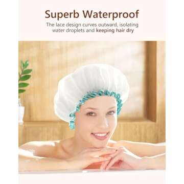 Mikimini White Shower Caps for Women Long Hair, 2 Pack