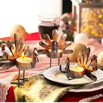 ALLADINBOX Turkey Tea Light Holders for Thanksgiving Decor
