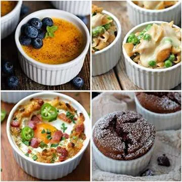 Creme Brulee Making Set - 6 Porcelain Ramekins 6 oz, 304 Stainless Steel Lifting Rack, 9" X 13" Bottom Pan