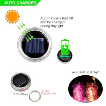 ANGMLN Solar Mason Jar Lights Lids, 10 Pack 30 LED Solar Fairy Lights for Regular Mouth Mason Jars, Outdoor Hanging Mason Jar Lights for Garden Yard Decor, Wedding Christmas Gifts (Jars Not Included)