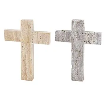 Mud Pie Travertine Cross Cream Decorative 6 x 4.5 Inch