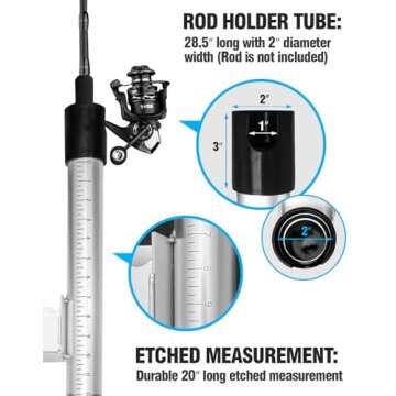[2024 Upgraded] Exact Design Sand Spike with Bait Box,Protective Cap, Anodized Aluminum, Etched Measurements + Sand Flea Rake Holder (All in one Solution)