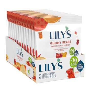 LILY'S Assorted Fruit Flavored No Sugar Added, Gummy Bears Bags, 1.8 oz (12 Count)