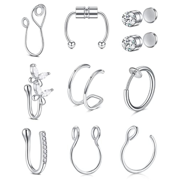 Zolure Fake Nose Ring Hoop Fake Septum Nose Cuffs Faux Nose Piercing Jewelry for Women Clip on Nose ...