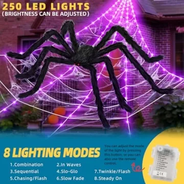 ININ 200" Halloween Spider Web with 250 LEDs and Spider