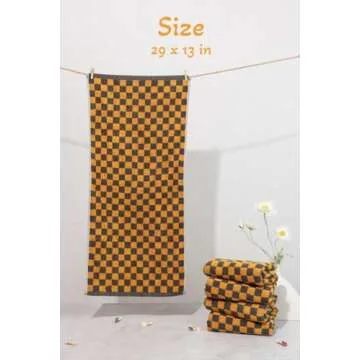 Madi-Cadi Hand Towels 5 Pack - Cotton Face Towels Soft, Absorbent, and Decorative Checkered Design for Bathroom, Kitchen, Gym, and Spa - 13 x 29 Inches for Any Occasion (Orange)