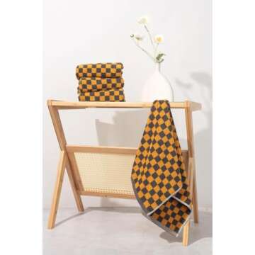 Madi-Cadi Hand Towels 5 Pack - Cotton Face Towels Soft, Absorbent, and Decorative Checkered Design for Bathroom, Kitchen, Gym, and Spa - 13 x 29 Inches for Any Occasion (Orange)