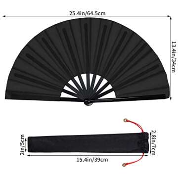 2 Packs Large Folding Hand Fan Handheld Folding Fans Chinese Tai Chi Folding Fan Nylon Cloth Chinese...