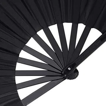2 Packs Large Folding Hand Fan Handheld Folding Fans Chinese Tai Chi Folding Fan Nylon Cloth Chinese Kung Fu Fan with Holder Sleeve for Men and Women Performance Dance Decorations Festival (Black)