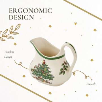 Spode Christmas Tree Sugar & Creamer Set - 16oz Sugar Bowl with Lid & 8oz Creamer - Fine Earthenware Holiday Tea & Coffee Serving Set - Dishwasher Safe Festive Tableware