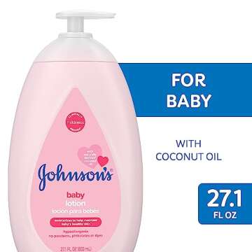 Johnson's Moisturizing Mild Pink Baby Lotion with Coconut Oil for Delicate Baby Skin, Paraben-, Phth...