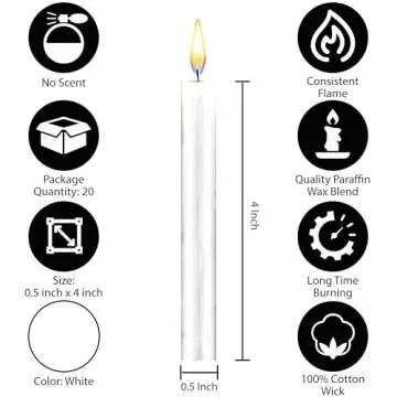 Dinil – Set of 20 White Spell & Chime Candles – Premium Mini Taper Candles for Rituals, Prayer, ...
