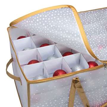 Simplify 128 Count Organizer Christmas Ornament Storage | Dimensions: 26.4"x 13.5"x 13.4" | Gold | Easy Carry Handles | Christmas Organization | Zipper Closure | Holds 128 Ornaments