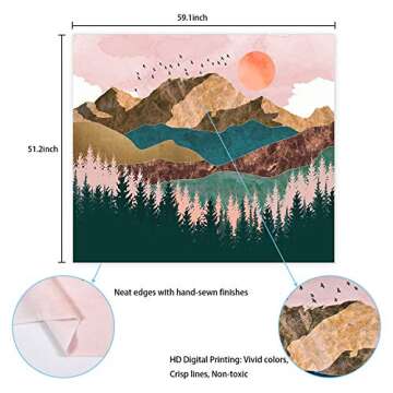 Krelymics Mountain Tapestry Forest Tree Tapestry Sunset Tapestry Nature Landscape Tapestry Wall Hanging for Room(51.2 x 59.1 inches)