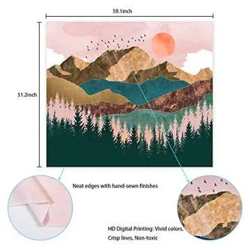Krelymics Mountain Tapestry Forest Tree Tapestry Sunset Tapestry Nature Landscape Tapestry Wall Hanging for Room(51.2 x 59.1 inches)