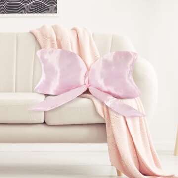 BALAPET Bow Pillow,Big Bow Satin Throw Pillow,Silky Satin Bow Pillow Pure Love Style Bow Pillows Decorative Suit for Teenage Girl's Room Decoration Nursery Decor(Pink)