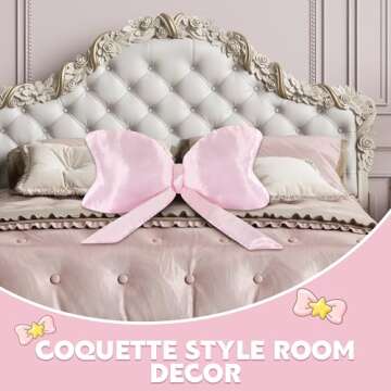 BALAPET Bow Pillow,Big Bow Satin Throw Pillow,Silky Satin Bow Pillow Pure Love Style Bow Pillows Decorative Suit for Teenage Girl's Room Decoration Nursery Decor(Pink)
