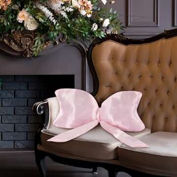 BALAPET Bow Pillow,Big Bow Satin Throw Pillow,Silky Satin Bow Pillow Pure Love Style Bow Pillows Decorative Suit for Teenage Girl's Room Decoration Nursery Decor(Pink)