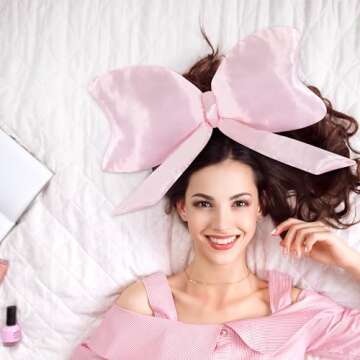 BALAPET Bow Pillow,Big Bow Satin Throw Pillow,Silky Satin Bow Pillow Pure Love Style Bow Pillows Decorative Suit for Teenage Girl's Room Decoration Nursery Decor(Pink)