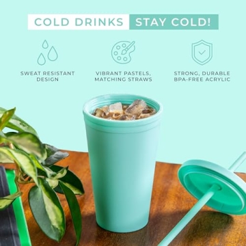 Colorful Tumblers with Lids - 12 Pack of 16oz Acrylic Cups