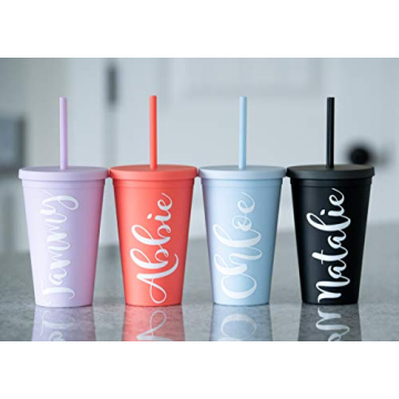 Colorful Tumblers with Lids - 12 Pack of 16oz Acrylic Cups