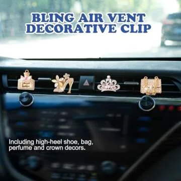 Rislobx 4PCS Bling Car Air Freshener Vent Clip, Crystal Diamond High Heel Shoe Bag Crown Perfume Bottle Car Diffuser Vent Clip Cute Car Bling Accessories Decoration for women (Gold)