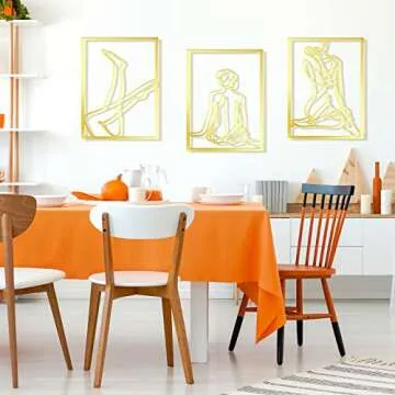 Set of 3 Metal Wall Art Decor 15x12 Inch Modern Abstract Wall Art Minimalist Wall Decor Large Rustic Wall Sculptures Single Line Decor Accents Hanging Women's Body Outline Poster (Gold, Modern Style)