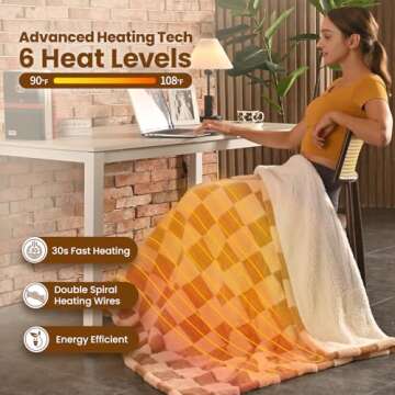 Bearhug Heated Throw Blanket 50" × 60", Electric Blanket Reversible Brown Plaid Sherpa, 4h Auto-Off Timer & 6 Heating Levels, Reversible Heated Throw, ETL Certified, Machine Washable, Gift Box