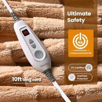 Bearhug Heated Throw Blanket 50" × 60", Electric Blanket Reversible Brown Plaid Sherpa, 4h Auto-Off Timer & 6 Heating Levels, Reversible Heated Throw, ETL Certified, Machine Washable, Gift Box