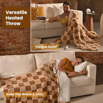 Bearhug Heated Throw Blanket 50" × 60", Electric Blanket Reversible Brown Plaid Sherpa, 4h Auto-Off Timer & 6 Heating Levels, Reversible Heated Throw, ETL Certified, Machine Washable, Gift Box