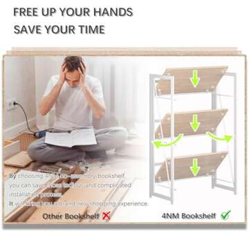 4NM Foldable No-Assembly Bookshelf for Home & Office