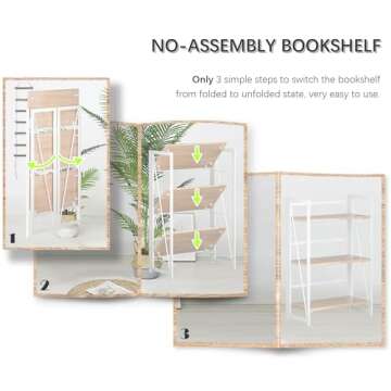 4NM Foldable No-Assembly Bookshelf for Home & Office