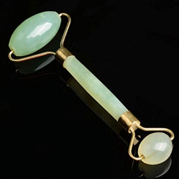 Jade Roller for Face Neck Beauty,100% Hand Made Natural Premium Jade Stone Rollers,Great Anti Aging Tools for Facial Skin Rejuvenation and Slimming Massage,Double Smooth Rollers.(English E-Manual)