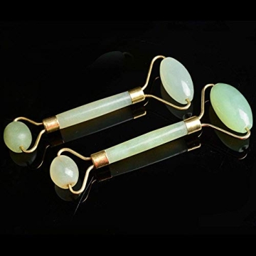 Jade Roller for Face Neck Beauty,100% Hand Made Natural Premium Jade Stone Rollers,Great Anti Aging Tools for Facial Skin Rejuvenation and Slimming Massage,Double Smooth Rollers.(English E-Manual)