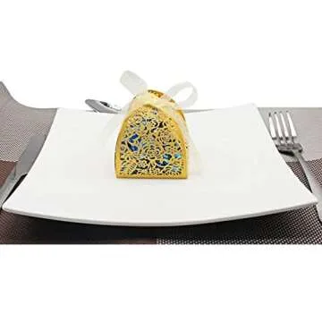 KPOSIYA Pack of 100 Laser Cut Rose Candy Boxes, Favor Boxes 2.5"x 2.5"x 3.1", Gift Boxes for Bridal ...