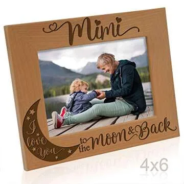 KATE POSH - Mimi I Love You to The Moon and Back Engraved Natural Wood Picture Frame, Grandparent's Day Gifts, Grandma Gifts, for Nana, (4x6-Horizontal)