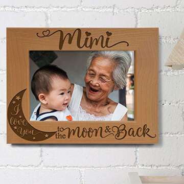 KATE POSH - Mimi I Love You to The Moon and Back Engraved Natural Wood Picture Frame, Grandparent's Day Gifts, Grandma Gifts, for Nana, (4x6-Horizontal)