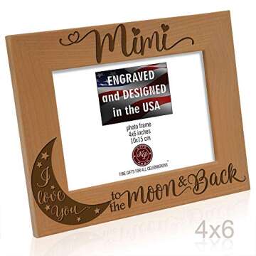 KATE POSH - Mimi I Love You to The Moon and Back Engraved Natural Wood Picture Frame, Grandparent's Day Gifts, Grandma Gifts, for Nana, (4x6-Horizontal)