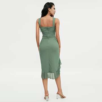 Chloefairy Women's Summer Midi Bodycon Sleeveless Backless Ruffle Hem Mermaid Cocktail Elegant Tank Dress (as1, Alpha, s, Regular, Regular, Green)