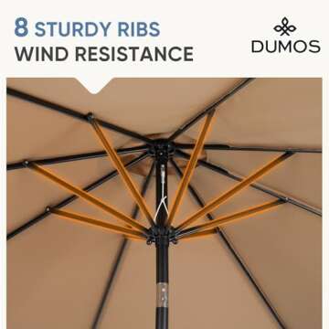 DUMOS 9FT Outdoor Patio Umbrella with Push Button Tilt and Crank, Table Umbrella, 8 Sturdy Ribs Wate...