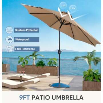 DUMOS 9FT Patio Umbrella with Tilt & Crank System