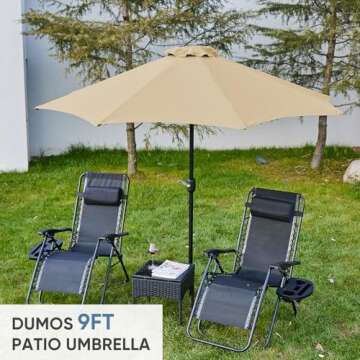 DUMOS 9FT Patio Umbrella with Tilt & Crank System