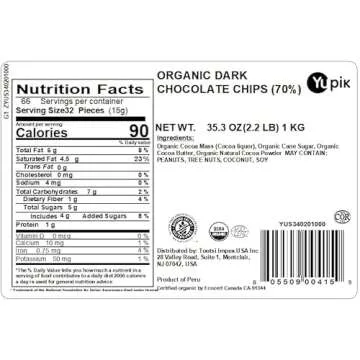 Yupik Organic Dark Chocolate Chips, 70% Cacao, Vegan, Gluten-Free, 2.2 lb (35.2 oz)