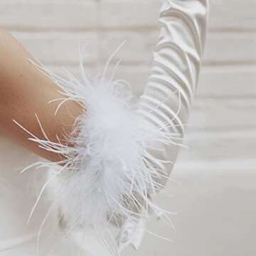 Aniler Women's Long Opera Party 1920s Satin Stretchy Elbow Length Gloves (Feather White)