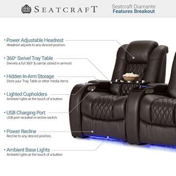 Seatcraft Diamante - Home Theater Seating - Living Room - Power Recline - Italian Leather - Powered ...